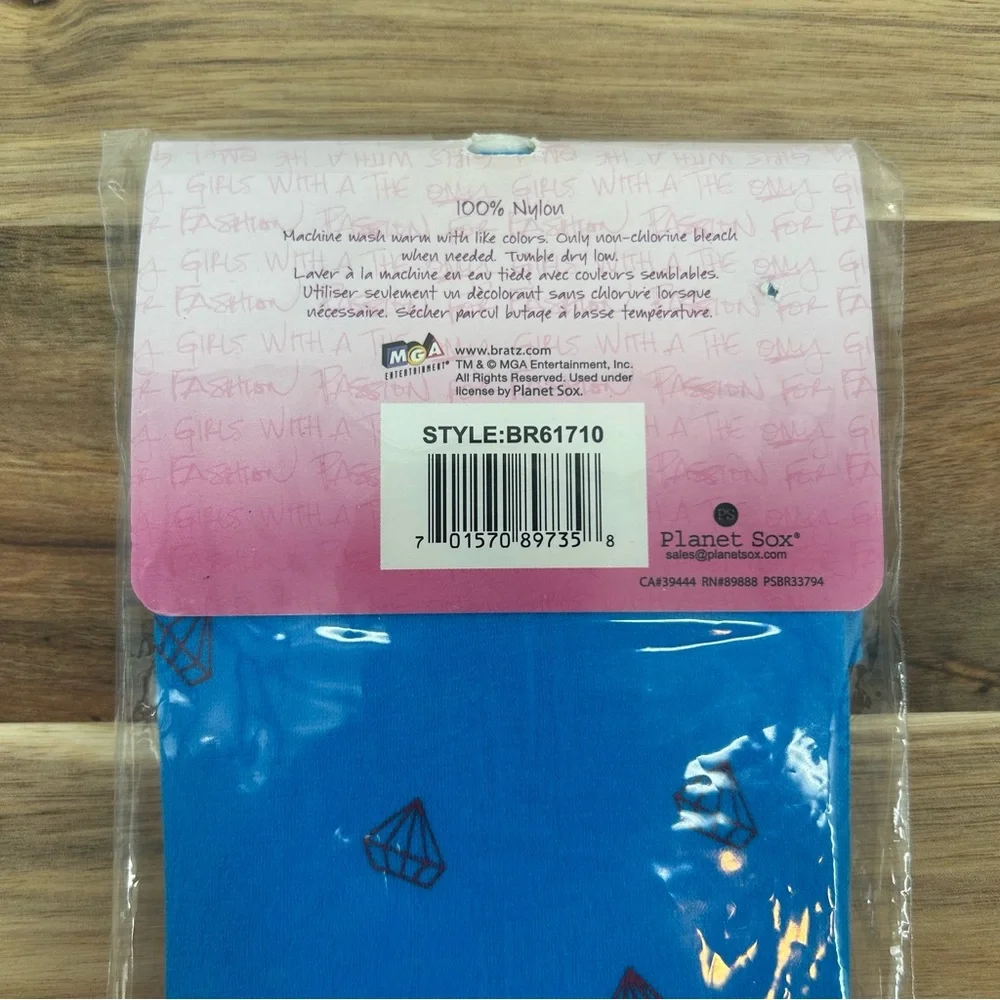 NIP Vtg Bratz Jade Blue Diamond Print Fashion Tights Girls Size 7-10